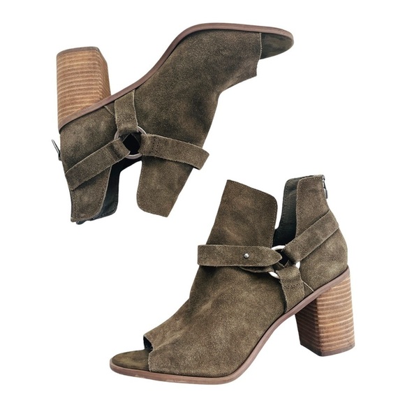 Crown Vintage Mason Suede Open Toe Boho Booties in Olive 9.5 - Picture 8 of 8